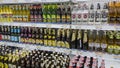 Kuala Lumpur, Malaysia - JANUARY 07 2016: Alcohol beverages on the shelves in supermarket. Royalty Free Stock Photo