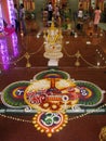 Drawing made with colored sand inside Sri Maha Mariamman Temple