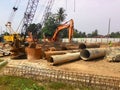 Bore pile driving work by bore pile rig at the construction site. Royalty Free Stock Photo