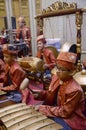 KUALA LUMPUR, MALAYSIA 12 JULY 2017: Group of Malaysian with songket performing Gamelan Orchestra and modern music instrument