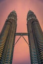 KUALA LUMPUR, MALAYSIA - JULY 29, 2017. Petronas Twin Towers sky