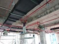 Installation of electrical services, conduit, cable tray and wire-ring at the high leve Royalty Free Stock Photo