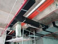 Installation of electrical services, conduit, cable tray and wire-ring at the high leve Royalty Free Stock Photo