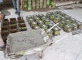 Preparation of concrete cube for concrete compression and strength test in the laboratory.