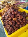 Variety of famous traditional Malaysian sweet and dessert sell-by hawkers in the street Ramadhan Bazaar.
