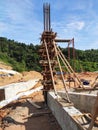 Column timber form work and reinforcement bar at the construction site.