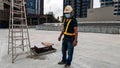 Construction worker wearing face mask at the construction site