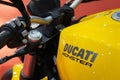 DUCATI emblem and logos at the Ducati motorcycle body.