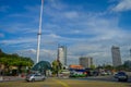 Kuala Lumpur, Malaysia - March 9, 2017: Malaysia flag waving tall in Merdaka Square, in the city downtown.