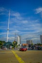 Kuala Lumpur, Malaysia - March 9, 2017: Malaysia flag waving tall in Merdaka Square, in the city downtown.