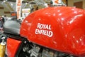 ROYAL ENFIELD motorcycle brand and logos at the motorcycle body.