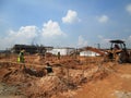 Building foundation work at the construction site.