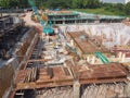 Building substructure and super-structure under construction using the open-cut method.