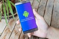 Person holding Huawei Mate phone with Android message Software Updates Are Not Available. U.S. companies began to curb sales to C