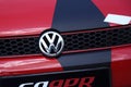 Volkswagen car manufacturer commercial emblem logos made from chrome metal fix at the car.