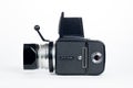 side view of hasselblad 500c/m medium format film camera isolated in white background