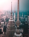 Petronas Twin Tower from aerial view Royalty Free Stock Photo