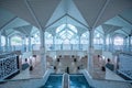 KUALA LUMPUR, MALAYSIA - Nov 11, 2019. Interior of the As-Syakirin mosque, famous landmark in Kuala Lumpur, Malaysia