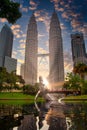 KUALA LUMPUR, MALAYSIA - Nov 11, 2019. Petronas Twin Towers skyscraper at daytime on November 11, 2019. The tallest building in Royalty Free Stock Photo