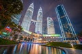 KUALA LUMPUR, MALAYSIA - Nov 11, 2019. Petronas Twin Towers skyscraper at twilight on November 11, 2019. The tallest building in Royalty Free Stock Photo