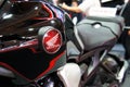 Honda motorcycle and logos emblem at the motorcycle body.