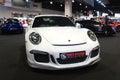 Porsche cars exhibit for sale in the huge showroom. Royalty Free Stock Photo