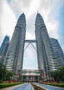 Kuala Lumpur, Malaysia : Petronas Twin Towers with bridge, modern architecture and capital city panorama tourist destination Royalty Free Stock Photo