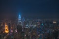 Kuala Lumpur, Malaysia, 2019. Petronas twin towers at night with view on city lights Royalty Free Stock Photo