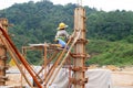 Column timber formwork and reinforcement bar at the construction site.