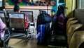 Kuala Lumpur, Malaysia - September 14, 2019: The close up view the stack of bags of tourist at the bus terminal.