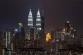 Night view of downtown Kuala Lumpur, a capital of Malaysia. Royalty Free Stock Photo