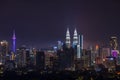 Majestic night landscape of downtown Kuala Lumpur, Malaysia. Royalty Free Stock Photo