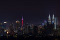 Majestic night landscape of downtown Kuala Lumpur, Malaysia. Royalty Free Stock Photo