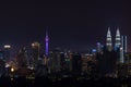 Majestic night landscape of downtown Kuala Lumpur, Malaysia. Royalty Free Stock Photo