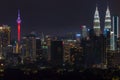 Majestic night landscape of downtown Kuala Lumpur, Malaysia. Royalty Free Stock Photo