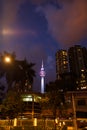 Kuala Lumpur, Malaysia - 13th February, 2018: Kuala Lumpur night streets city landscape and Menara KL tower view Royalty Free Stock Photo