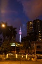 Kuala Lumpur, Malaysia - 13th February, 2018: Kuala Lumpur night streets city landscape and Menara KL tower view Royalty Free Stock Photo