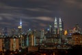 Ajestic night landscape of downtown Kuala Lumpur Royalty Free Stock Photo