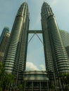 KUALA LUMPUR / MALAYSIA : View of the impressive Petronas twin towers and bridge at Kuala Lumpur KLCC area