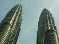 KUALA LUMPUR / MALAYSIA - 2019 : View of the impressive Petronas twin towers at Kuala Lumpur KLCC area