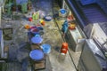 Kuala Lumpur, Malaysia - 2017 04 29. Worker Preparing Food in Outdoor Kitchen Area at the Back of Restaurant in Kuala Lumpur