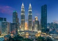 Petronas twin towers at night in Kuala Lumpur, Malaysia