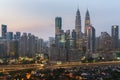 Kuala Lumpur skyline and skyscraper with highway road at night i Royalty Free Stock Photo