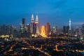 Kuala Lumpur skyline and skyscraper with highway road at night i Royalty Free Stock Photo