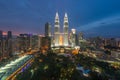 Kuala Lumpur skyline and skyscraper at night in Kuala Lumpur, Malaysia Royalty Free Stock Photo