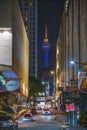Kuala Lumpur street leading to the KL telecommunication tower at night