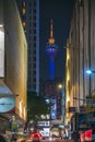 Kuala Lumpur street leading to the KL telecommunication tower at night