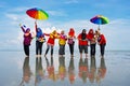 Group of unidentified people at Sasaran Island beach Selangor