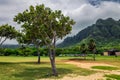 Kualoa beach park and mountain range on Oahu island