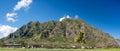 Kualoa Ranch in front of the fluted mountain range on Oahu Hawaii Royalty Free Stock Photo